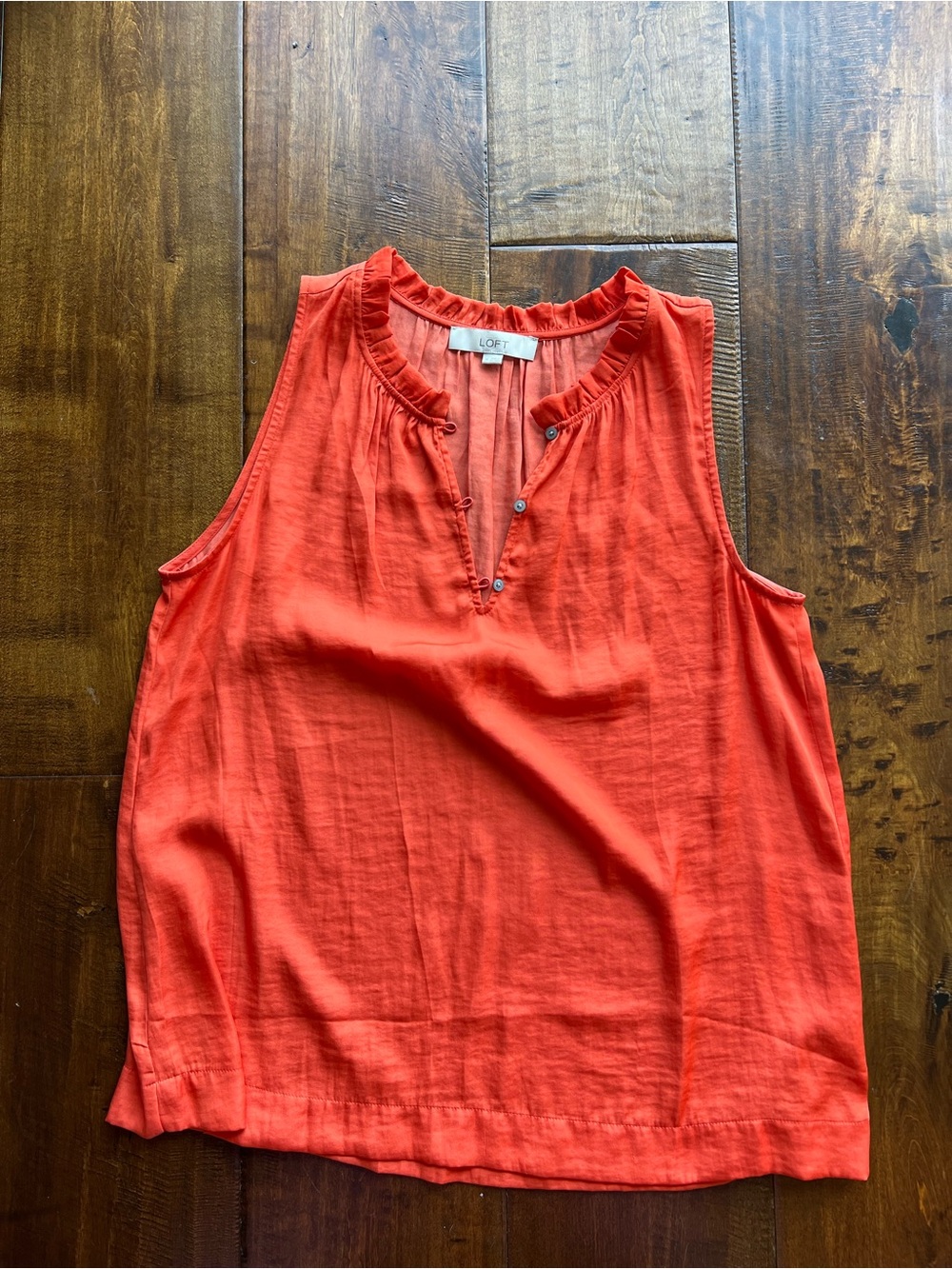 LOFT Sleeveless flowy Button Henley Top in Bright orange